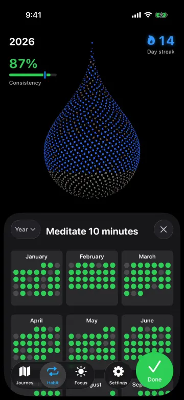 The habit drop in dark mode